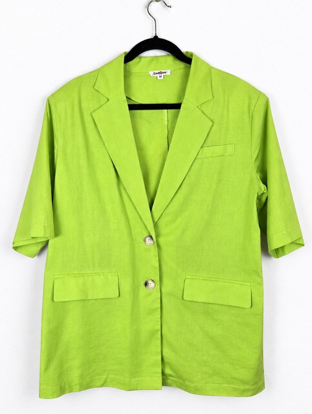 GeeGee Linen Cotton Blazer M Chartreuse Oversized Boxy Coastal Dopamine Retro